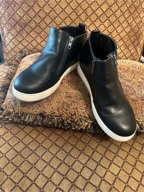 Time and Tru Black Perforated Slip-On Wedge Sneakers with White Sole